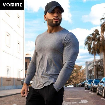 

VOMINT New Men's T-Shirts Solid Color Blank Fitness T-shirt Men's Long Cotton Breathable Sports Fashion Trend Slim long Sleeves