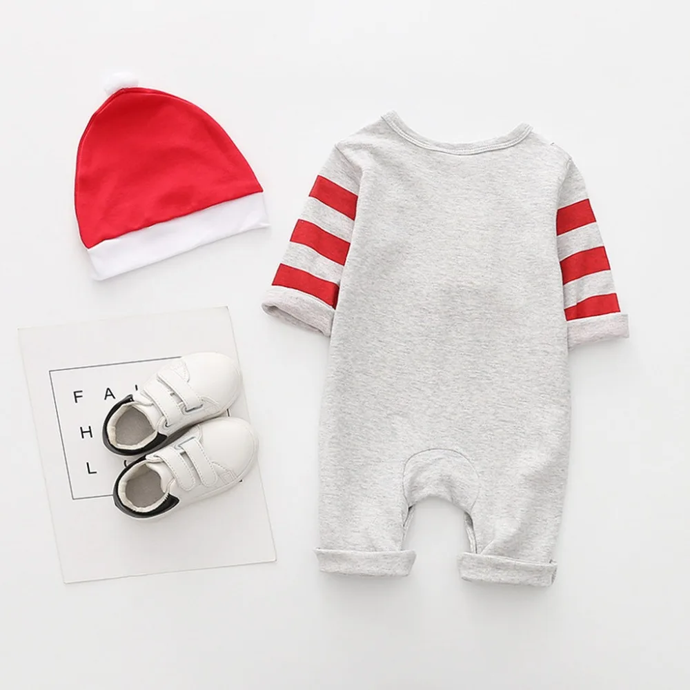baby long sleeve romper Christmas Baby Boy Girls Cartoon Hat Cap Romper Jumpsuit Overall Outfit Set vetement bebe noel#3F