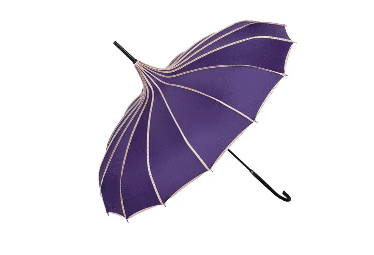 Yesello Бежевый женский большой длинной ручкой готический Классический ветрозащитный башня, пагода зонтик от дождя - Цвет: Dark purple