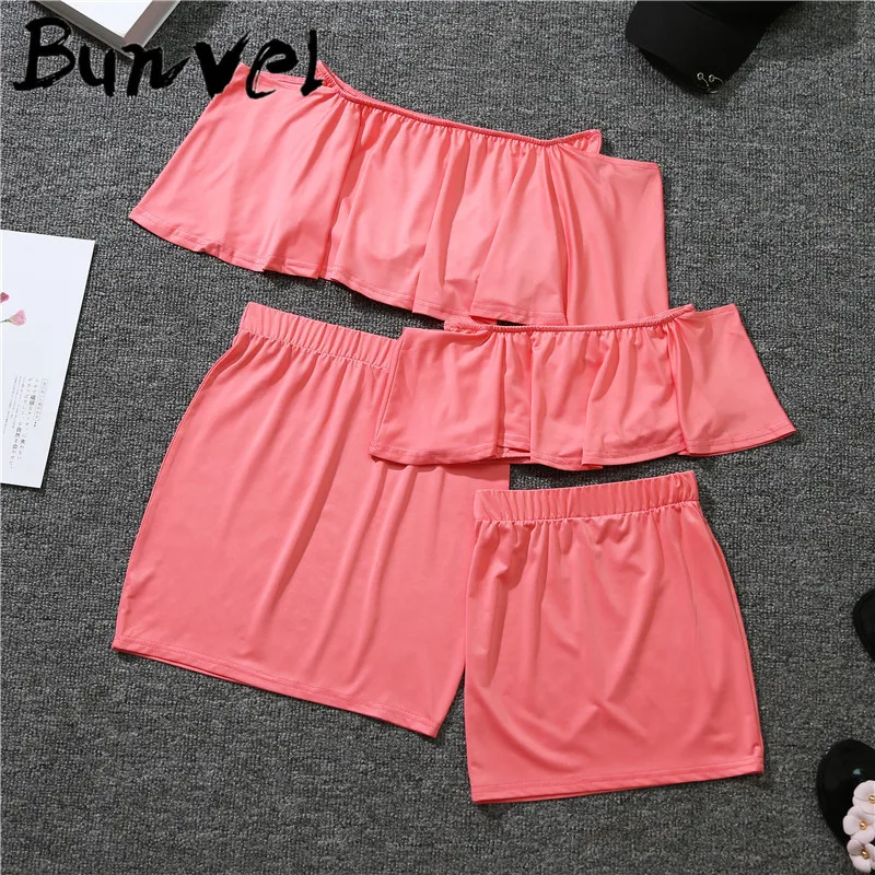 Bunvel/платья для малышей платья для мамы и дочки Одежда для девочек «Мама и я» мини-юбка с вырезом лодочкой платье для мамы и дочки, 5 - Цвет: Арбузно-красный