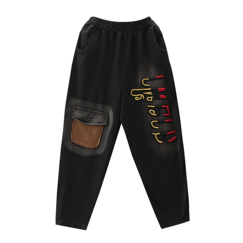 Kopen Katoenen T Shirts + Broek Toevallige Borduurwerk Pak Voor Vrouwen Patchwork O hals Tees Met Losse Broek Vintage Set Vrouwelijke A0B2Z40
