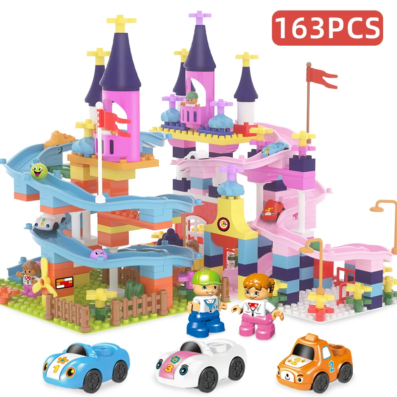 

Marble Run Building Blocks Compatible With Duploed My First Castle Kids Slide City Blocks Figures Cars Track Train Toys For Girl