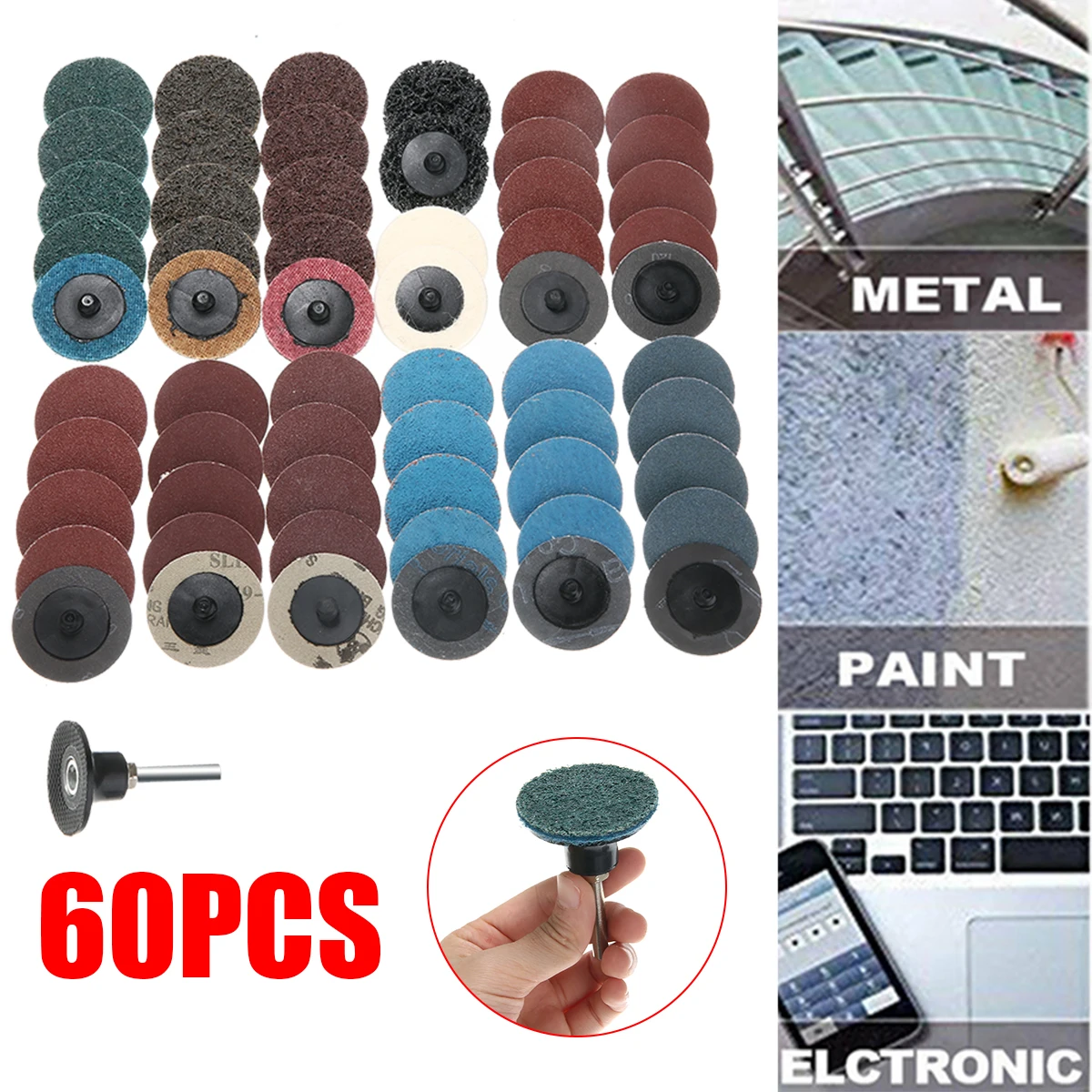 60pcs 2 Inch Sanding Discs Roll Lock Surface Sander Discs Quick Change