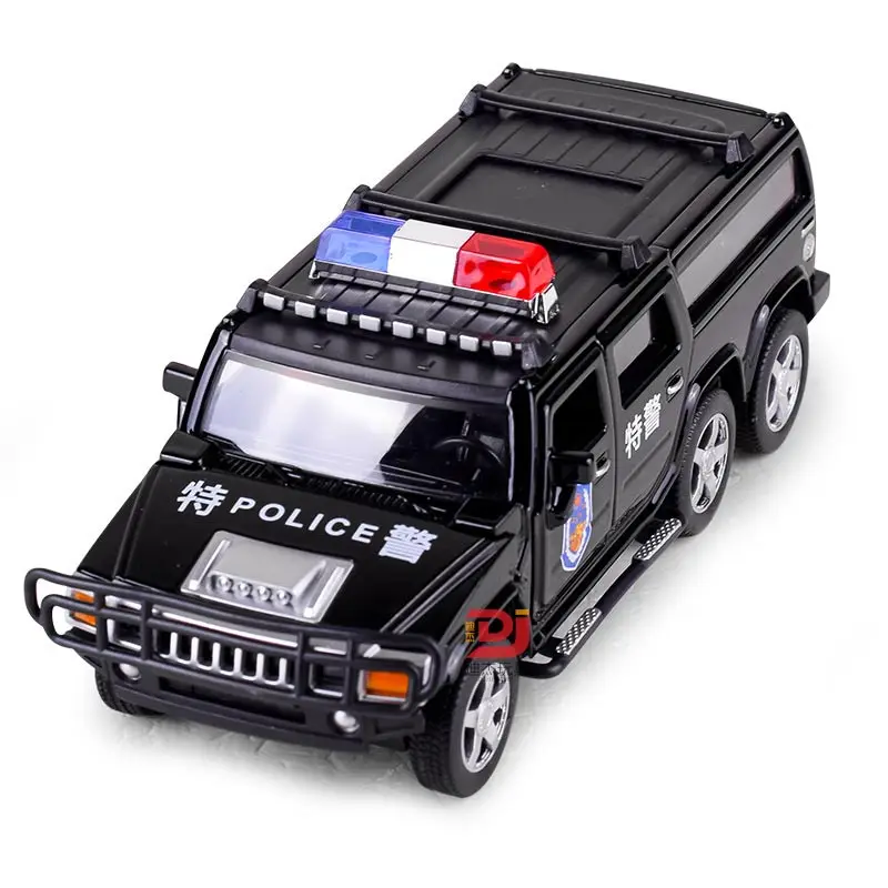 black Настоящая модель автомобиля Hummer из сплава, полицейский автомобиль, специальная модель автомобиля, коллекционный игрушечный светильник, музыкальный подарок для мальчика - Цвет: black