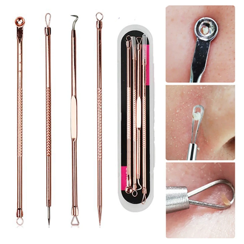 

4 Pcs Stainless Steel Blackhead Remover Tool Kit Face Massage Whitehead Pimple Spot Comedone Acne Extractor Face Massager
