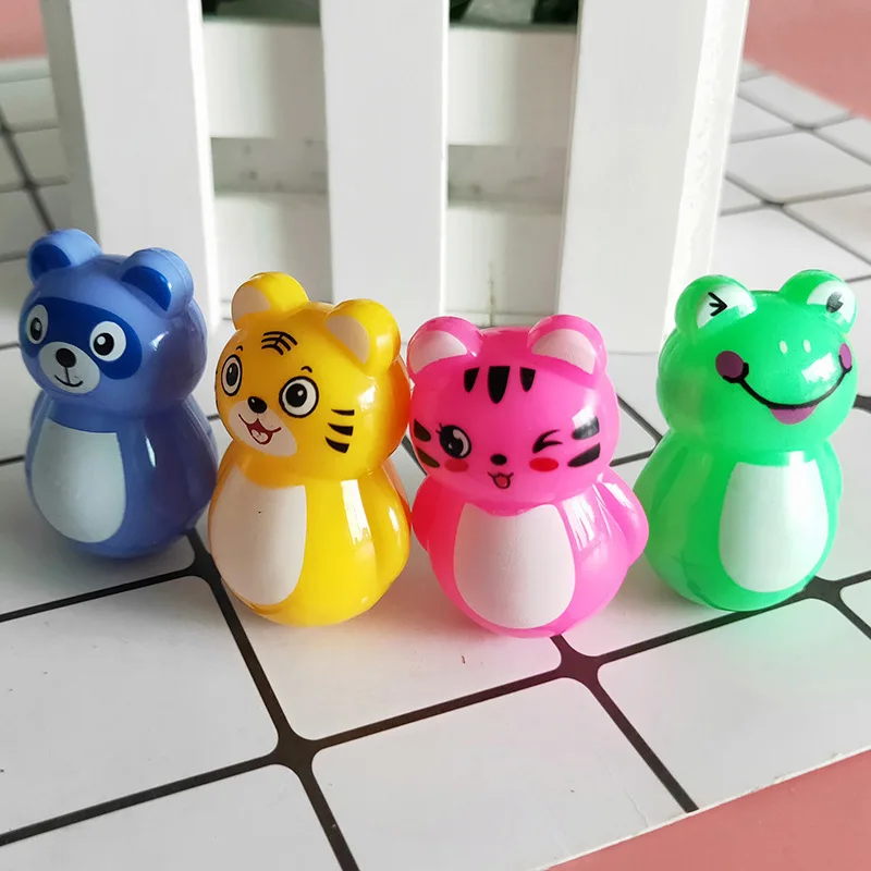 10PCS Mini Tumbler Assorted Children Gifts Party Favors for Kids Birthday Cute Animal Frog Tiger Cat Bear Fidget Toy cute electric swing magnetic baby induction lined up walking swing toy tiger bear pig children cute cartoon animal toy gifts