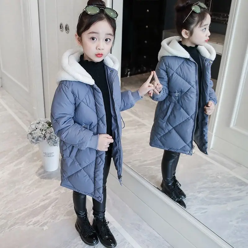 Зимняя куртка из полиэстера для девочек Корейская версия 2021 утепленное пальто