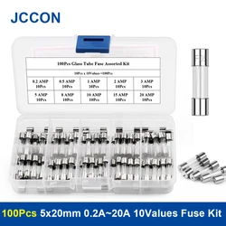 Fusíveis de vidro do sopro rápido dos jogos sortidos do fusível do tubo de vidro dos pces 100 5x20mm 0.2a 2020a 250v 10 pces x 10 valores jogo sortido