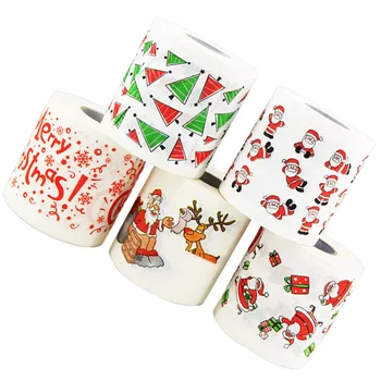 

5 Rolls Christmas Toilet Papers Practical Eco-friendly Creative Disposable Napkins Christmas Tissue Paper Towel for Restaurant