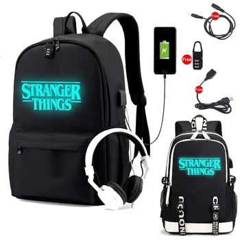 

Stranger Things Backpack multifunction USB charging for teenagers boys Student Girls School Bags travel Luminous Bag Laptop Bags
