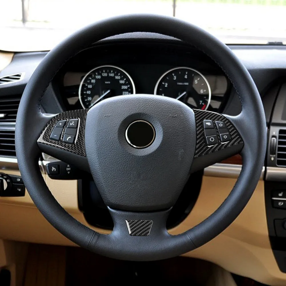 

3 Pieces Car Steering Wheel Button Trim Carbon Fiber Stickers For BMW X5 E70 2008-2013 Parts Interior Mouldings