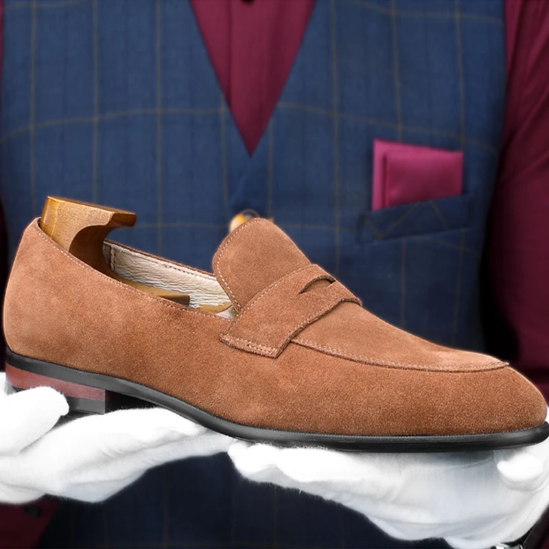 Brown Shoes Новинка; мужские удобные повседневные лоферы из натуральной кожи с острым носком; обувь для вождения ручной работы из коровьей замши; HKN189 - Цвет: Brown Shoes