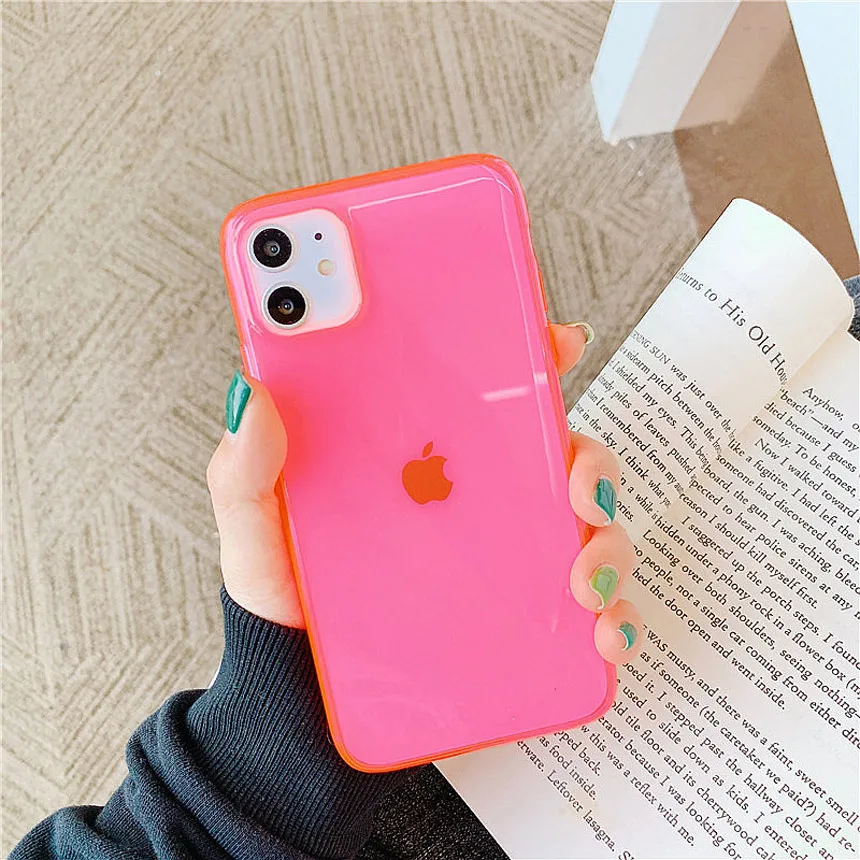Rose Неоновые флуоресцентные цветные чехлы для телефонов iphone 11 Pro Max XR X XS Max 7 8 7plus 8plus задняя крышка Модные прозрачные мягкие чехлы - Цвет: Rose