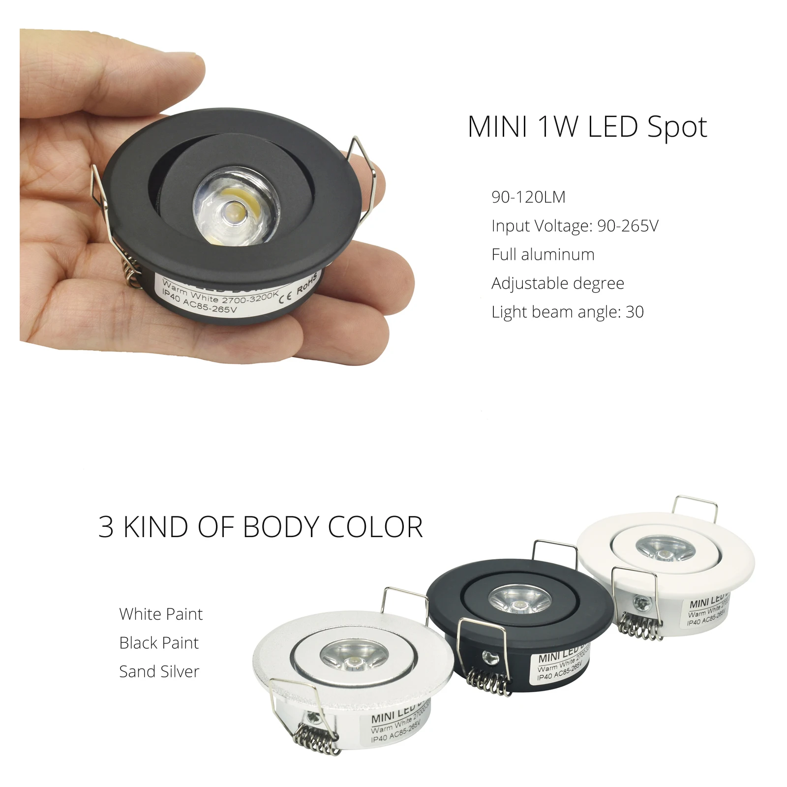 Mini led spot downlights 1W COB 3W LED recessed spot dimmable round led for home cabinet showbox led downlight led spotlight