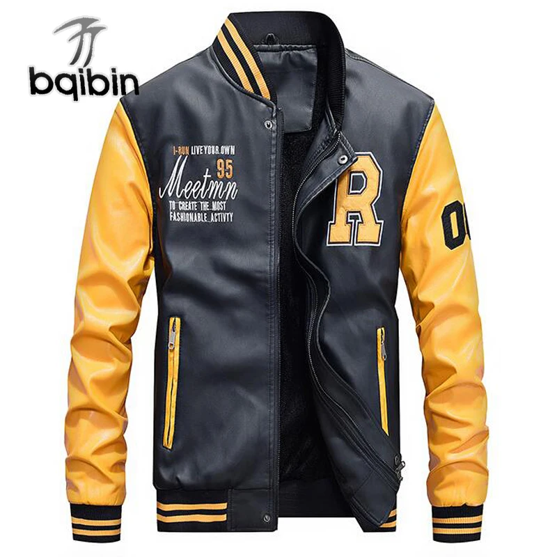 Jacket Men Embroidery Baseball Jackets Pu Leather Coats Slim Fit College Luxury Fleece Pilot Casaco Masculino | Мужская одежда