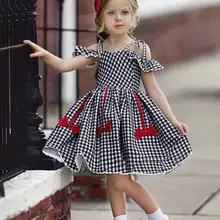Летние платья в клетку для девочек Хлопковое платье без рукавов в черно-белую клетку с красным бантом одежда для детей 1-5 лет, H1065