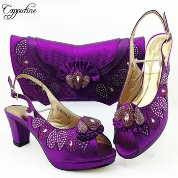 

Capputine Latest Italian Design Purple Color Shoes And Bag Set New Style High Heels Woman Shoes And Bag Set For Party Usage