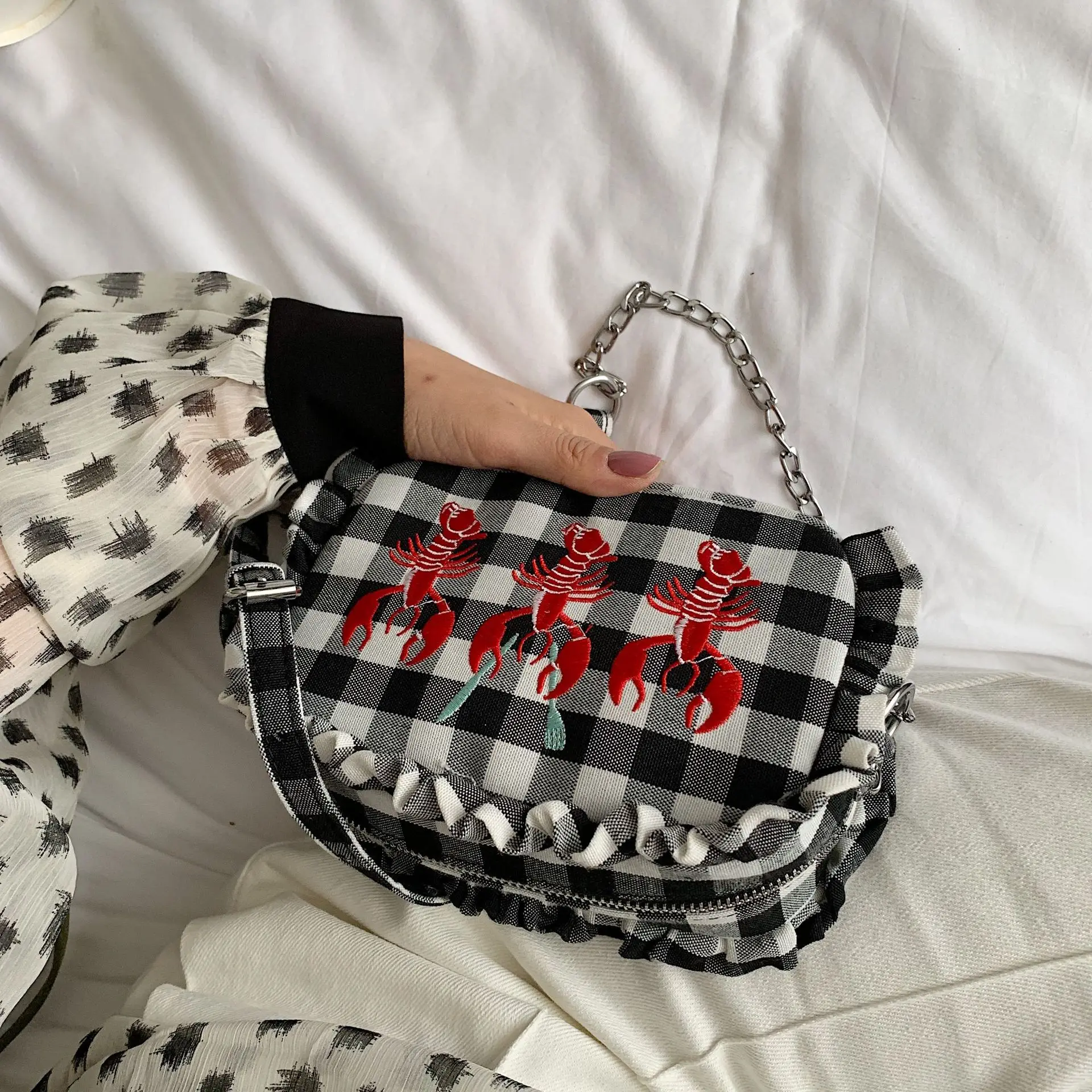 

Special Material Bag Women's 2019 New Style Korean-style INS Versatile Harajuku GIRL'S Simple Plaid Crossbody Bag