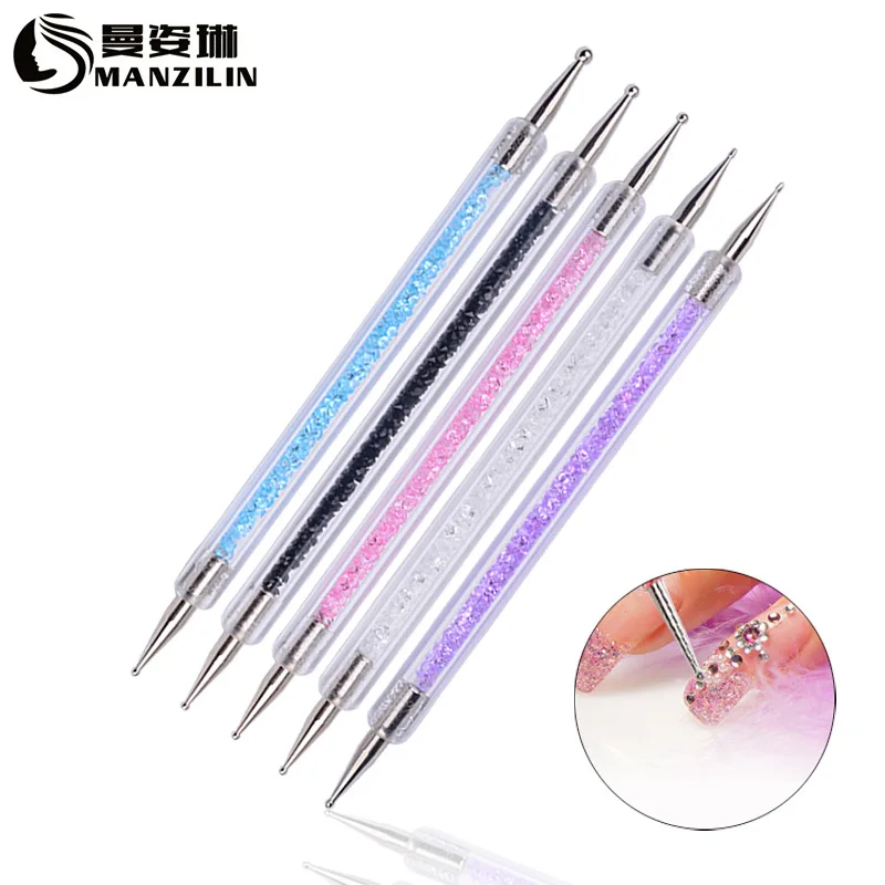 HOT SALE Dual-ended Nail Dotting Pen Crystal Beads Handle Rhinestone Studs Picker Wax Pencil Manicure Art Tool 1PCS | Красота и