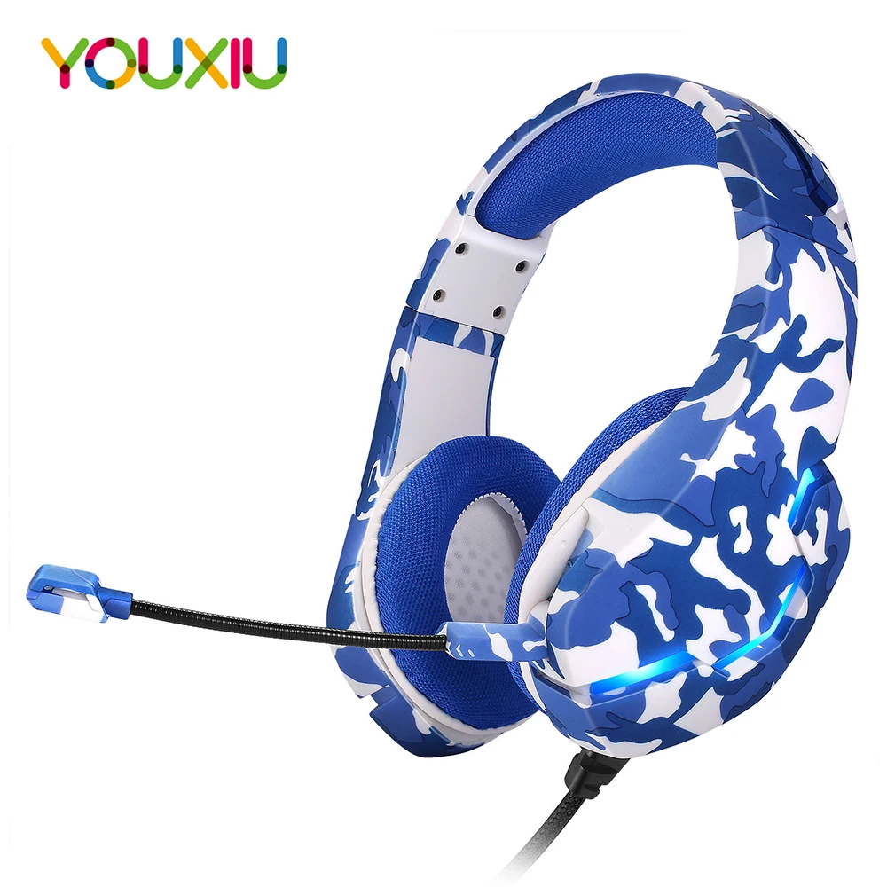 PS4 Camouflage RGB Light Headset Wired PC Gamer with Microphone Stereo Sound Gaming Headphones for Smart Phone XBox One Laptop