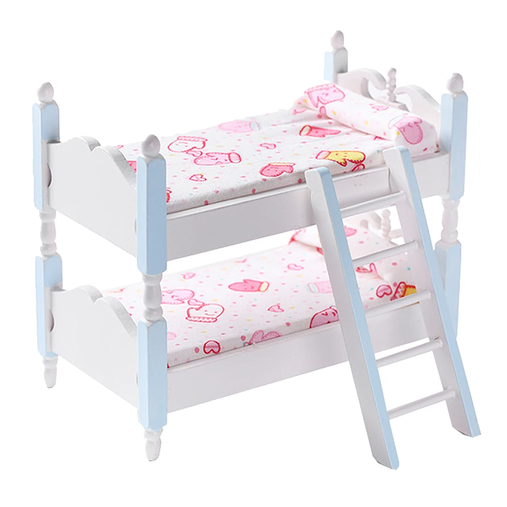 1:12 Dollhouse Miniature Kids Furniture Bunk Bed Model DIY Decor Accessories