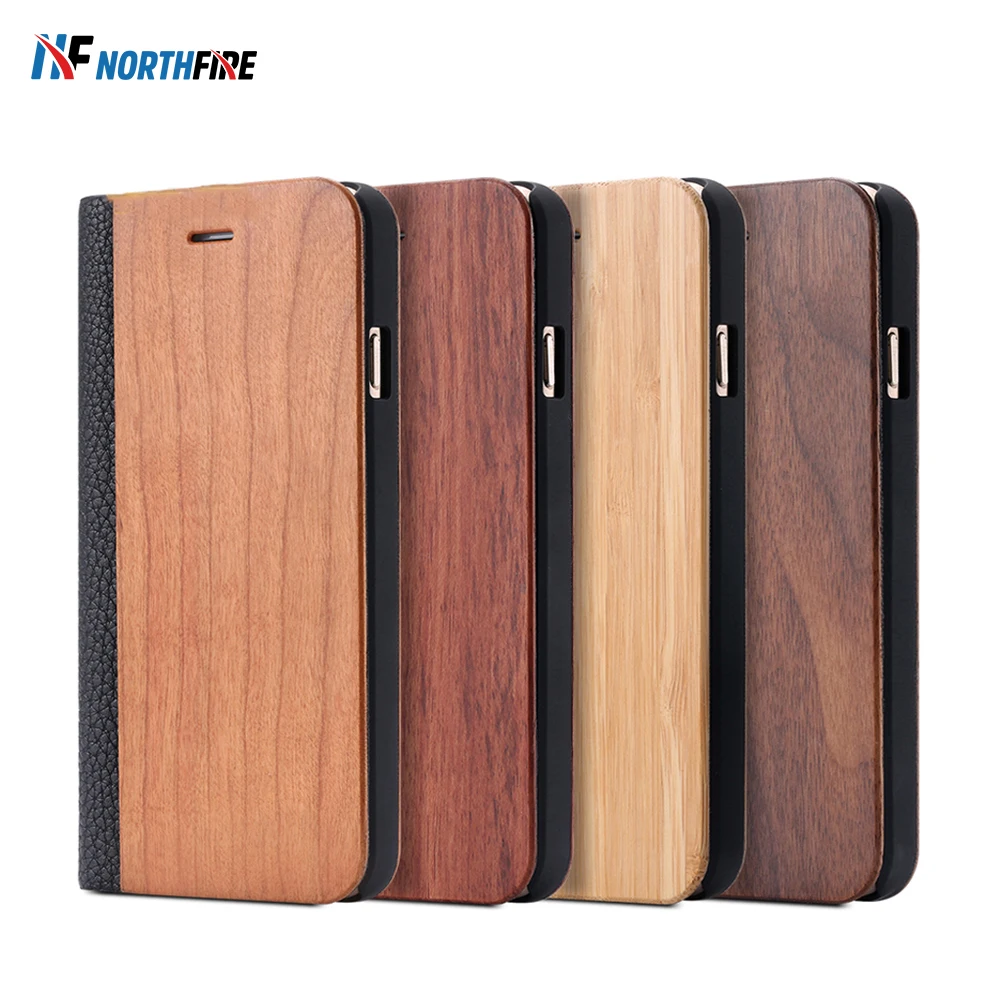 

NORTHFIRE Bamboo Natural Wood PU Leather Case For iPhone 11/11 Pro Max XR X XS Max 6/6S/7/8 Plus Flip Wallet Pouch Bag Coque