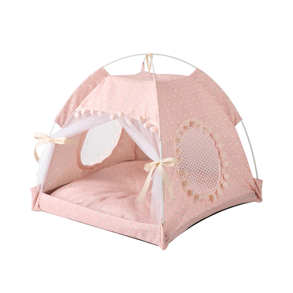 Pet Dog Tent House Flower Print Enclosed Cat Tent Bed Indoor Folding Portable Cozy Kitty Bed Kennel for Small Dogs Puppy Cats