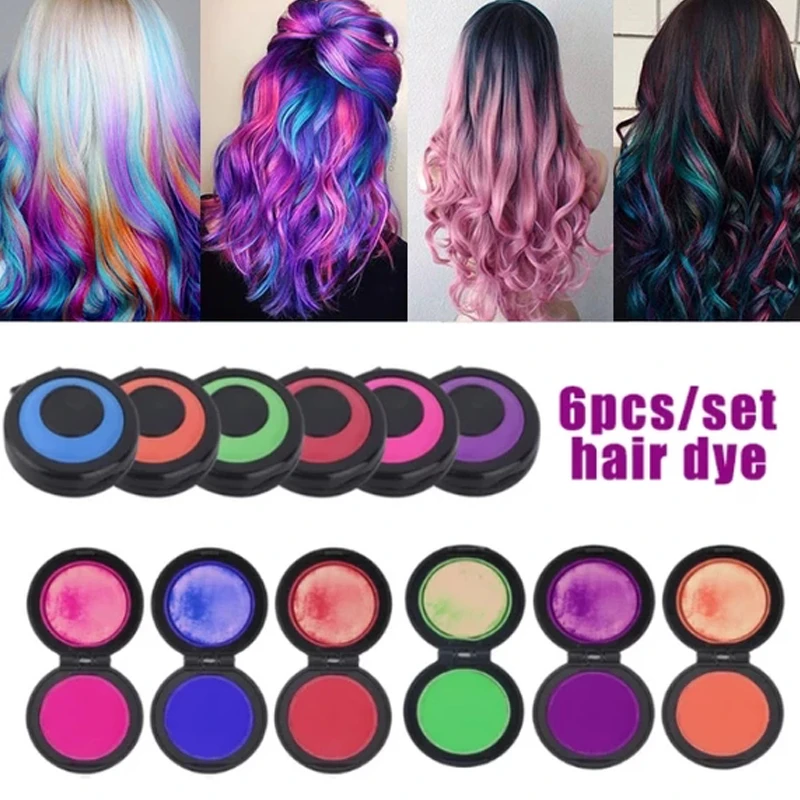 6 色一時的な高速ヘアカラーセット染毛剤粉末ケーキスタイリングチョークセットソフトパステルサロンツール色非毒性 ヘアカラー Aliexpress