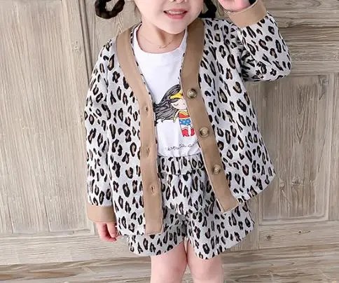 Детская одежда спортивный костюм из бутика, коллекция года, новая модная Милая одежда в Корейском стиле для девочек Детский комплект с шортами с леопардовым принтом - Цвет: 2picture color 2pcs