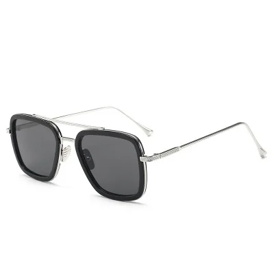 C10 Iron Man Avengers Tony stark Same silver frame light gray lens Sunglasses Men Square Vintage Sun Glasses Male Oculos De Sol - Цвет линз: C10
