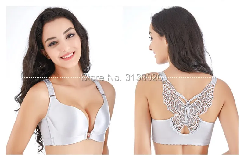 E Cup Ladies Big Size 3/4 Cup front clip Bra Black Bralette Deep V Women's Bras calcinha Large Cup factory dropshipping - Цвет: silvery grey
