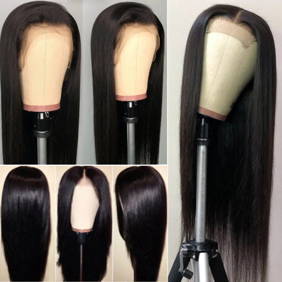 13x4 парики из натуральных волос на кружеве предварительно сорванные для черных женщин Remy бразильские прямые парики с детскими волосами отбеленные узлы