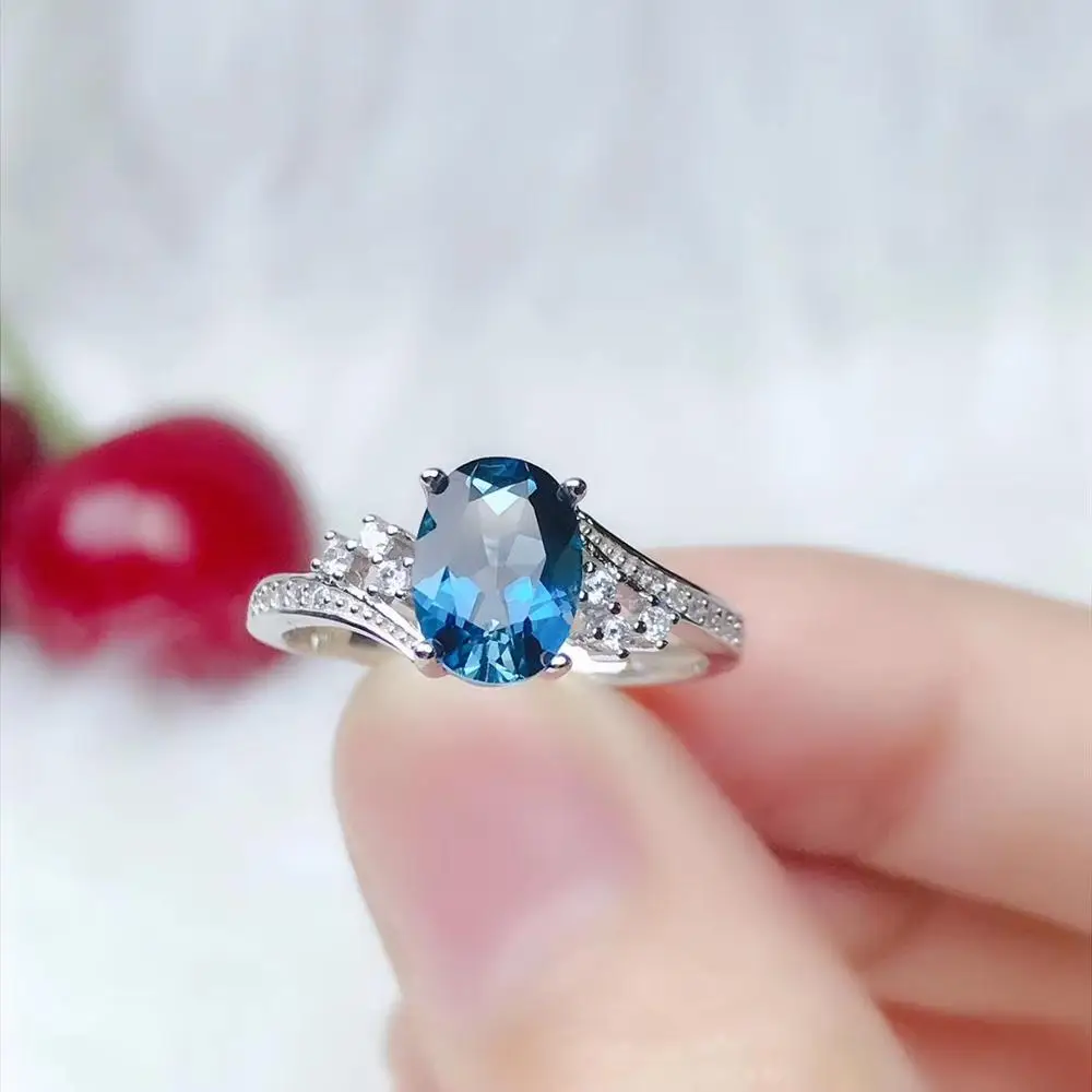 Модное милое кольцо с натуральным голубым топазом, S925 Серебряное кольцо с натуральным драгоценным камнем для женщин и девушек, подарок на вечеринку, ювелирное изделие
