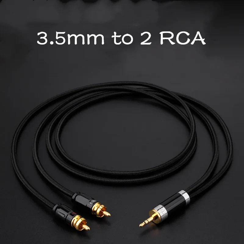 HIFI посеребренный 3 5 до 2RCA 1 к 2 аудио сигнальный кабель мм усилитель мощности |