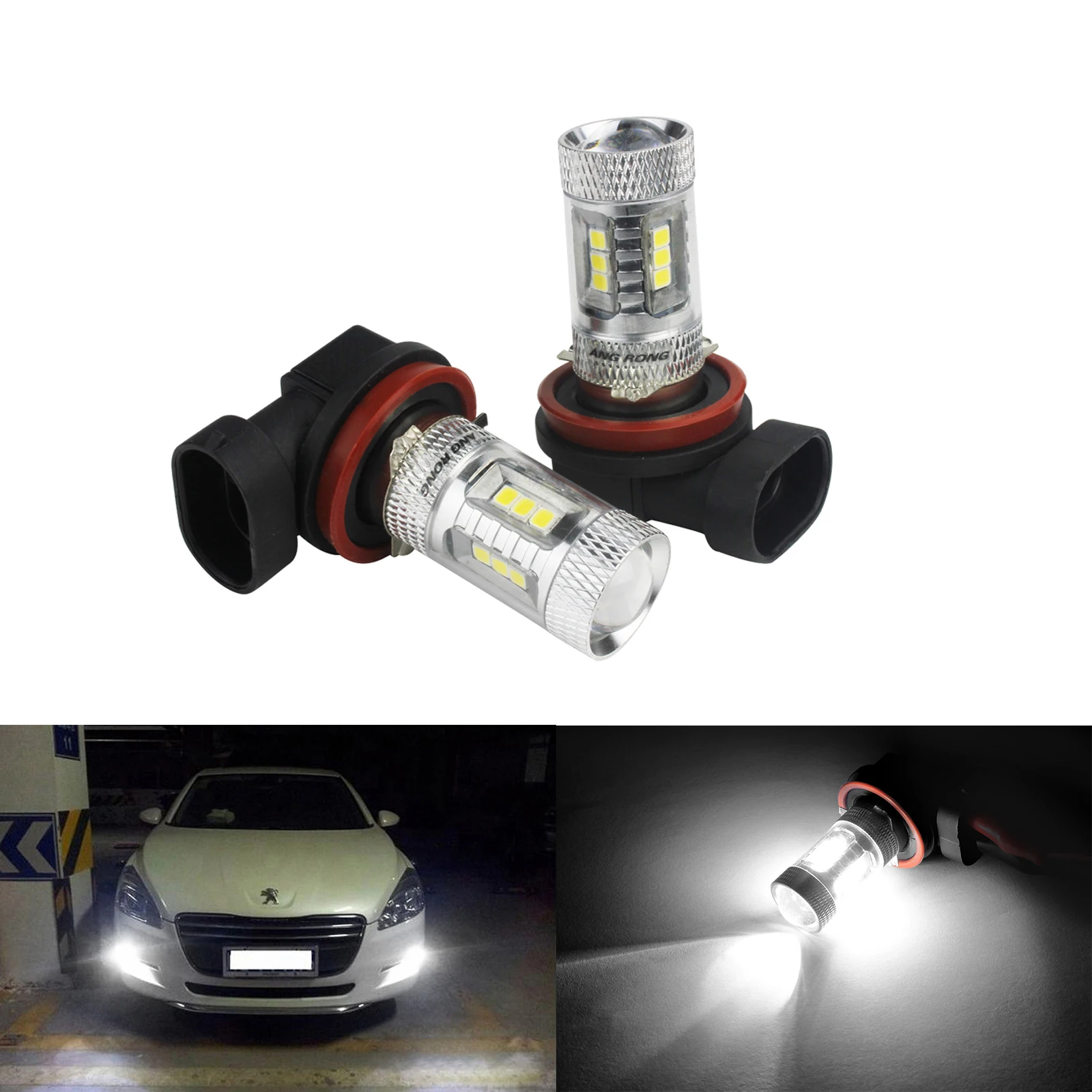 ANGRONG 2X Белый H11 H8 Светодиодный прожектор 15 Вт DRL дневное Вождение противотуманный