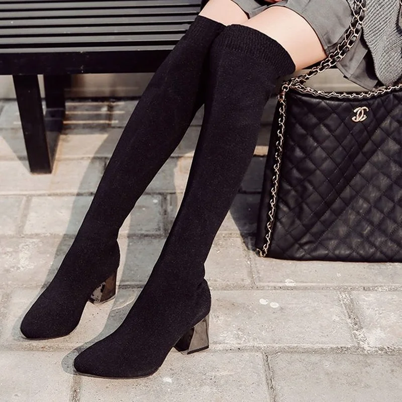 Fashion Modern Boots Women Knee-High 2022 New Spring Autumn De Mujer Socks Boots Stretch Fabric Woman High Heel Shoes Ladies
