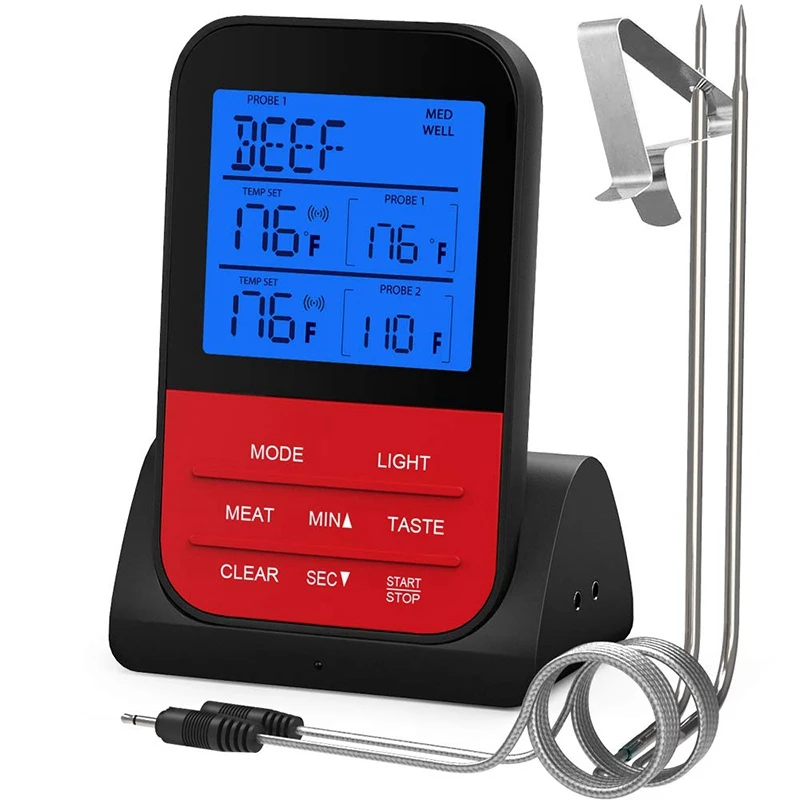 Wireless Remote Meat Thermometer Instant Read Digital Kitchen Cooking with Large LCD Dual Probe Food for |