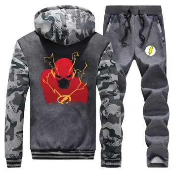 

Barry Allen The Flash Mens Tracksuit Set 2 Piece Suit Male ZipJacket Camouflage Sweatpants Thick Hoodie Casual Sports Trousers