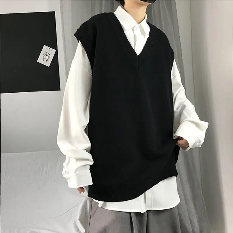 AliExpress Men's Lake Blue Korean Fashion Pullover Oversized Sweater Vest Men's Loose Casual Harajuku Waistcoat