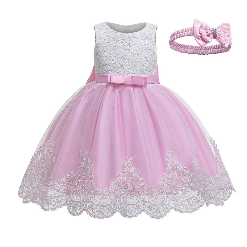 Повязка на голову для маленьких девочек+ платье для девочек комплект из 2 предметов, милое кружевное Сетчатое платье принцессы вечерние Детские платья для свадьбы, повседневная одежда