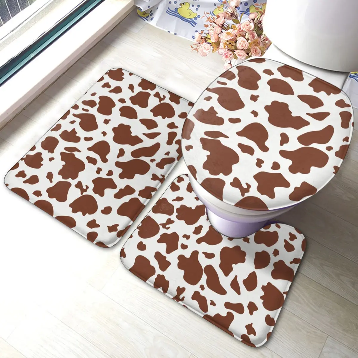 Коврик для ванной из коровьей кожи набор 3 предметов нескользящий коврик