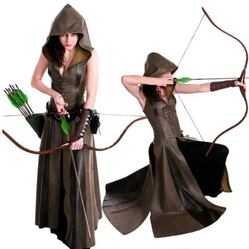 Средневековый Костюм Larp Archer Ranger Elf для женщин платье убийц женское кожаное с
