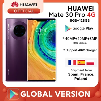 Перейти на Алиэкспресс и купить Оригинальный Huawei Mate 30 Pro 8G 128 Гб/256 Гб Смартфон 6,53 'дюймовый Kirin 990 задний 40MP передний 32MP Android 10 Max 40W зарядное устройство