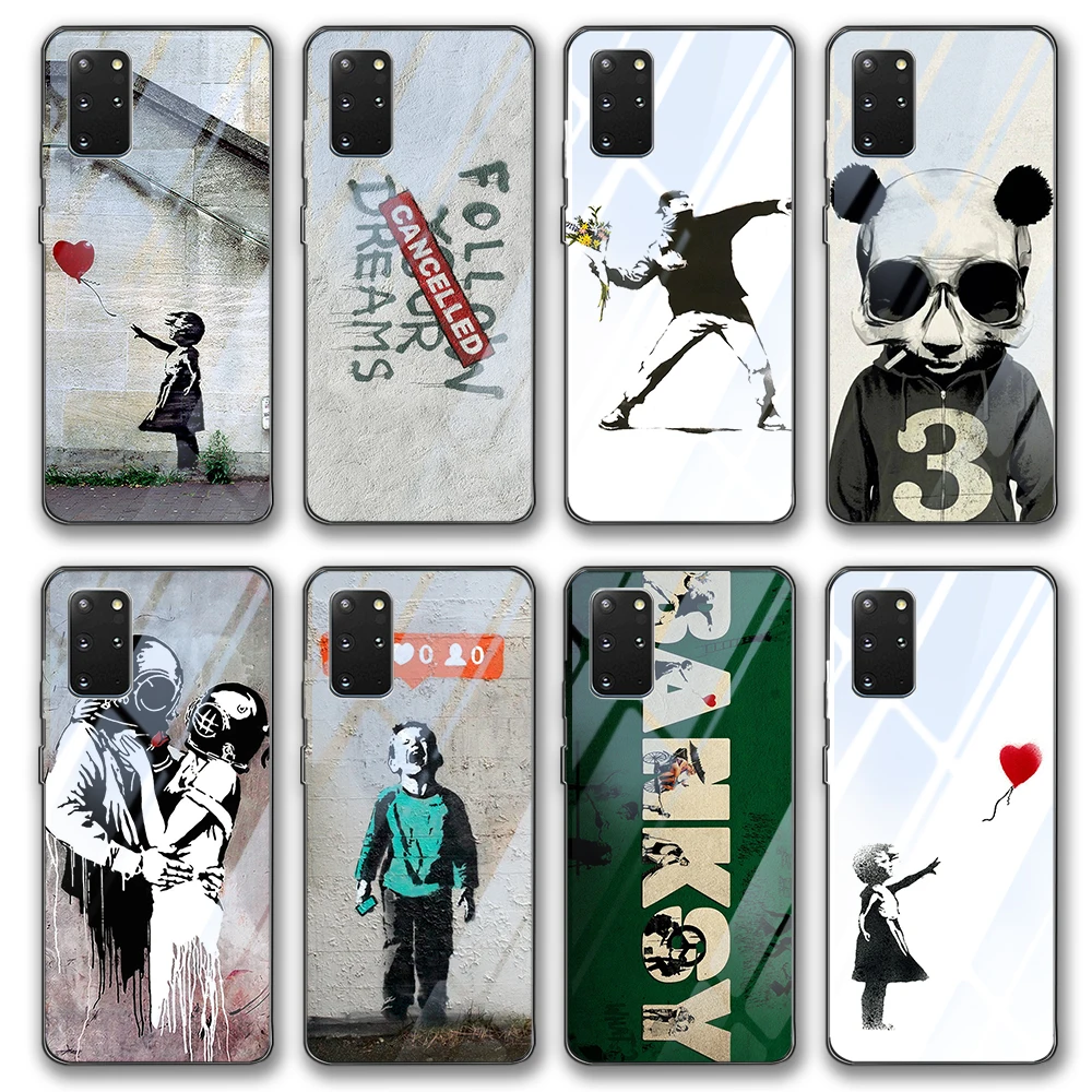 Banksy Art Glass Case for Samsung Galaxy S21 A51 S20 A50 A71 A70 S10 S9 S8 A21S M31 S10e A20 A30 Note 20 10 9 8 Lite Plus Ultra