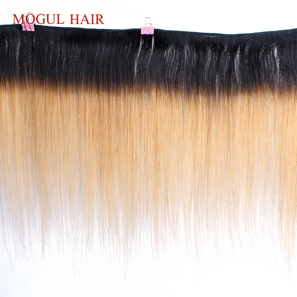 MOGUL HAIR T 1B 27 Омбре медовый блонд волосы на Трессах 3/4 пучков индийские прямые волосы не Реми человеческие волосы для наращивания 10-24 дюймов
