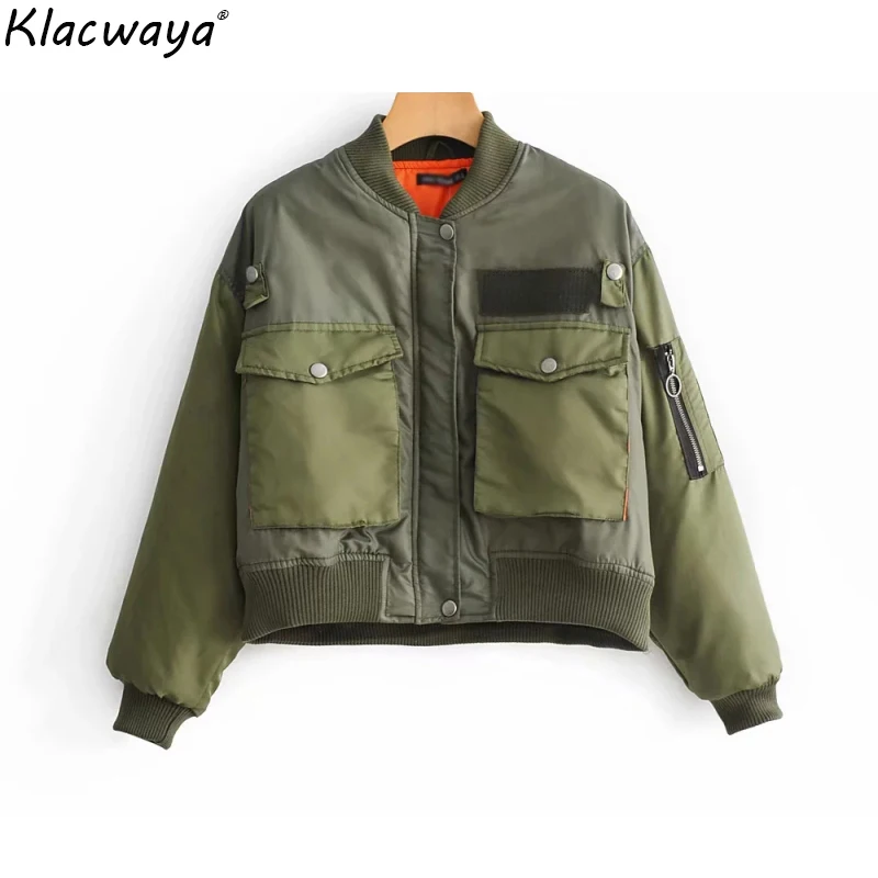 Повседневное женский армейский зеленый бомбер Куртки модные женские военные