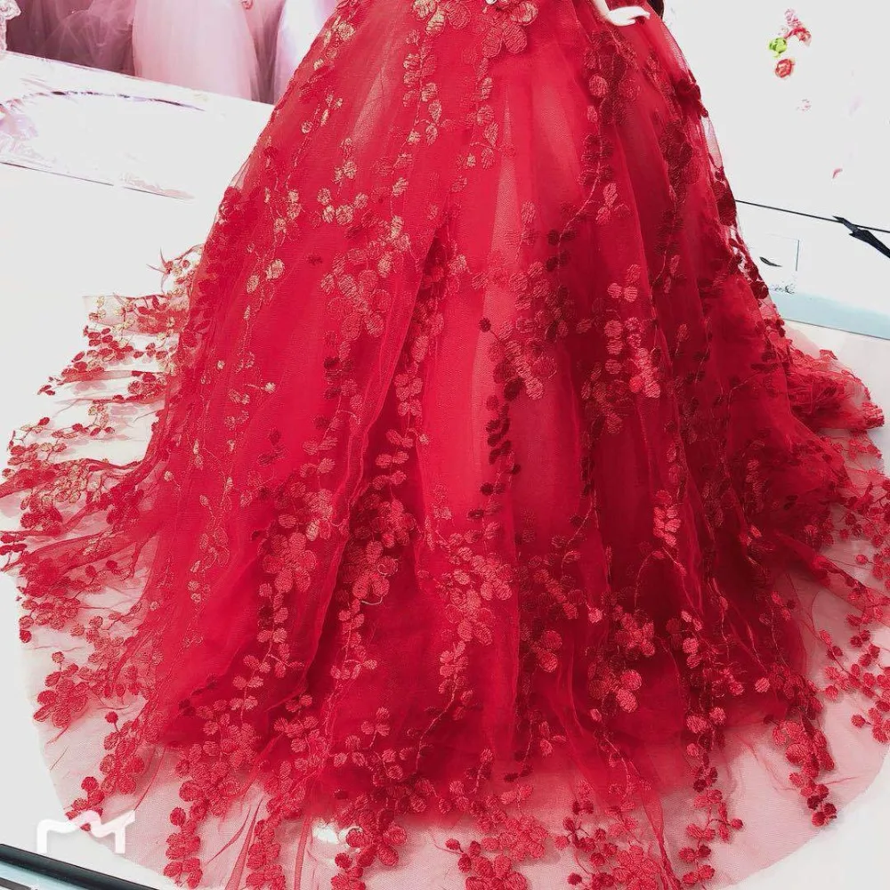 Red Large Doll High Quality Luxury Long Tail Soft Handmade Wedding Dress Lace Princess Girl Child Present Girl's Gift