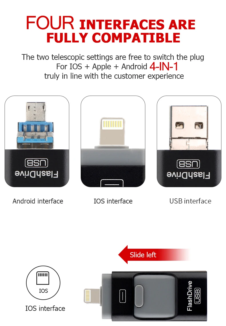 em otg usb flash drive para iphone pendrive com tipo adaptador