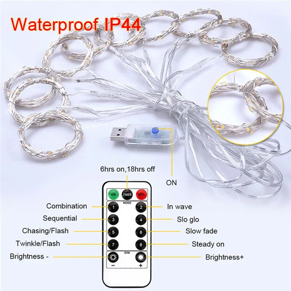 Светодиодный светильник-занавеска, струнный светильник s 8 режимов, 300 светодиодный пульт дистанционного управления, USB, водонепроницаемый, 3x3 м, оконный светильник s для свадьбы, вечеринки, дома, сада - Испускаемый цвет: copper wire
