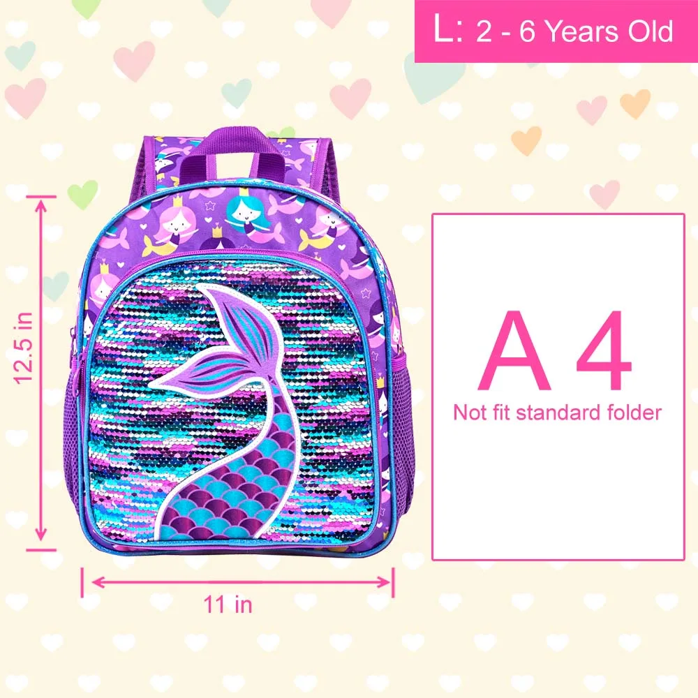 Mermaid Backpack for Girls, 12" Toddler Sequin Kids Bookbag, Cute Animal Preschool Kindergarten Schoolbag 3